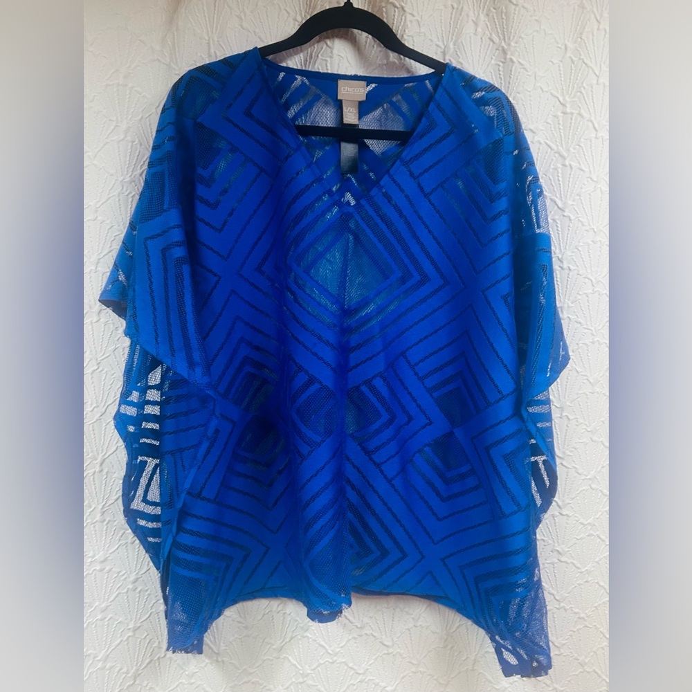 Chico's Vibrant Blue Mesh Kaftan Top